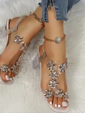 Boutique | Rhinestone Glam Clear Heel Sandals | Size 9 | 2” Inch Heel | NWOT